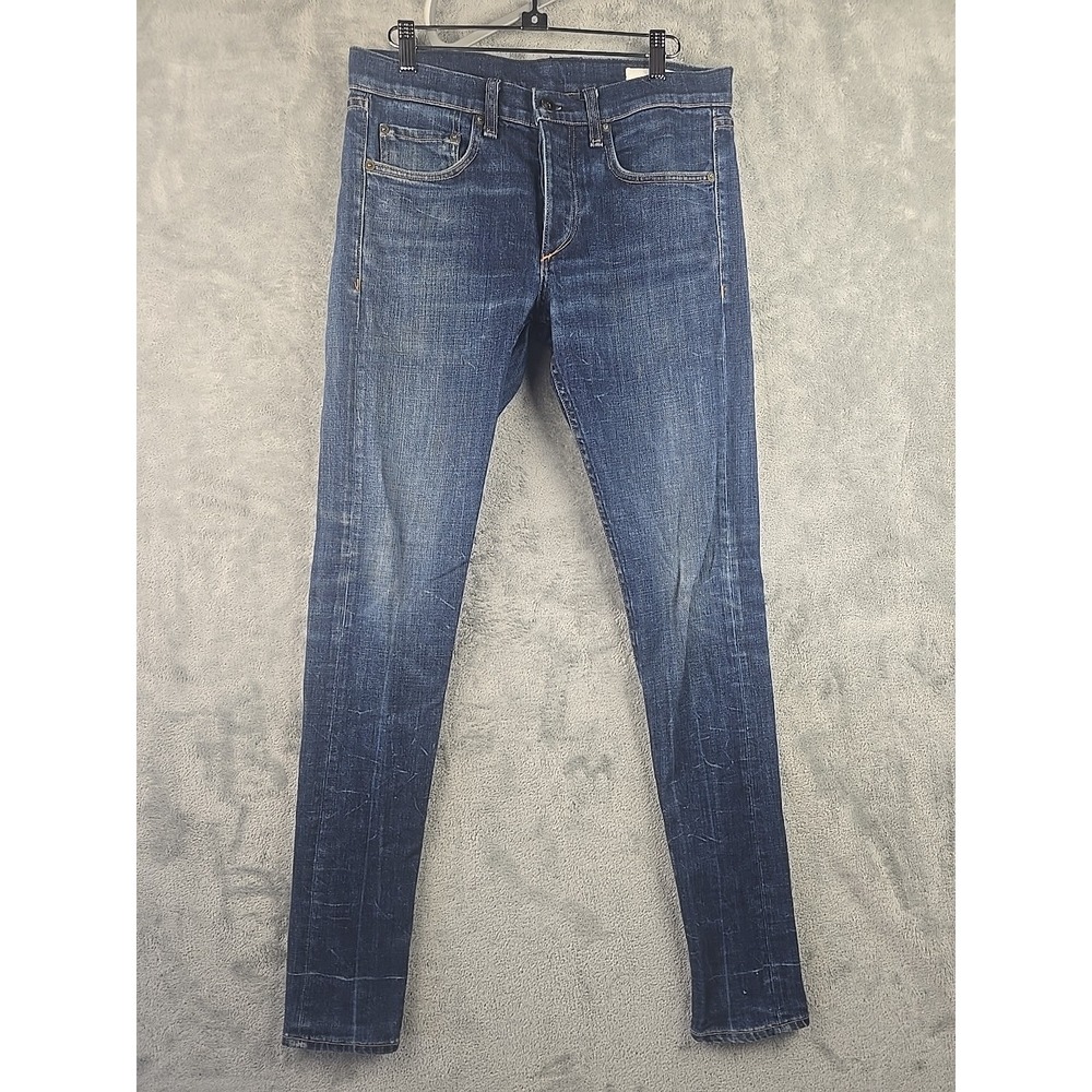 Rag & Bone Fit 1 Skinny Denim Jeans Mens Sz 30x32 Blue Dark Wash Distressed